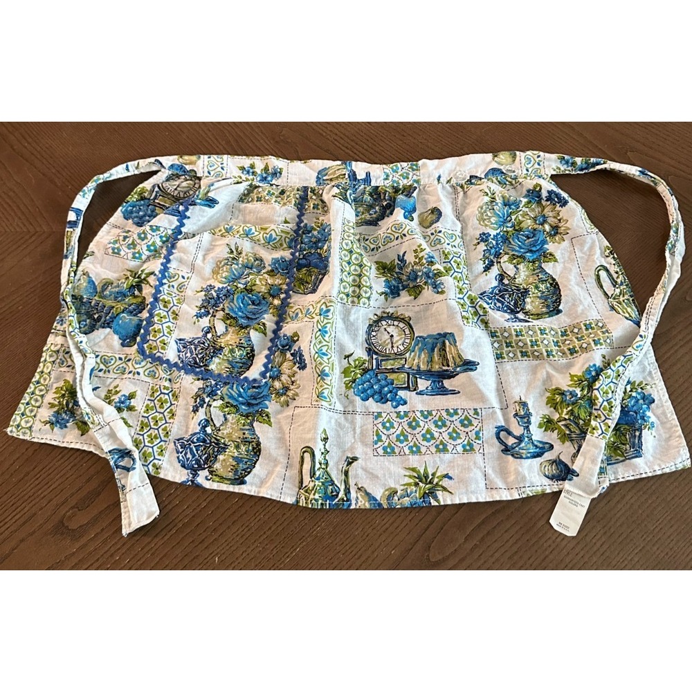 Vintage 1960's Kitchen Scenes Green Blue‎ Apron